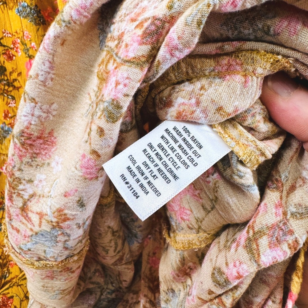 Wonderly 2X Mustard Floral Maxi Dress Cottagecore Boho Tiered Cap Sleeve Rayon - Picture 9 of 13